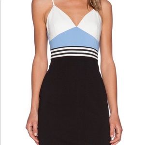 Bobi Black Mixed Knits Midi Dress in Blue Combo